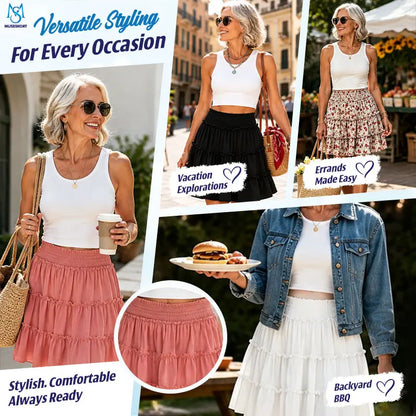 MuseSkort - High-Waisted Tiered Ruffle Skort with Hidden Pockets