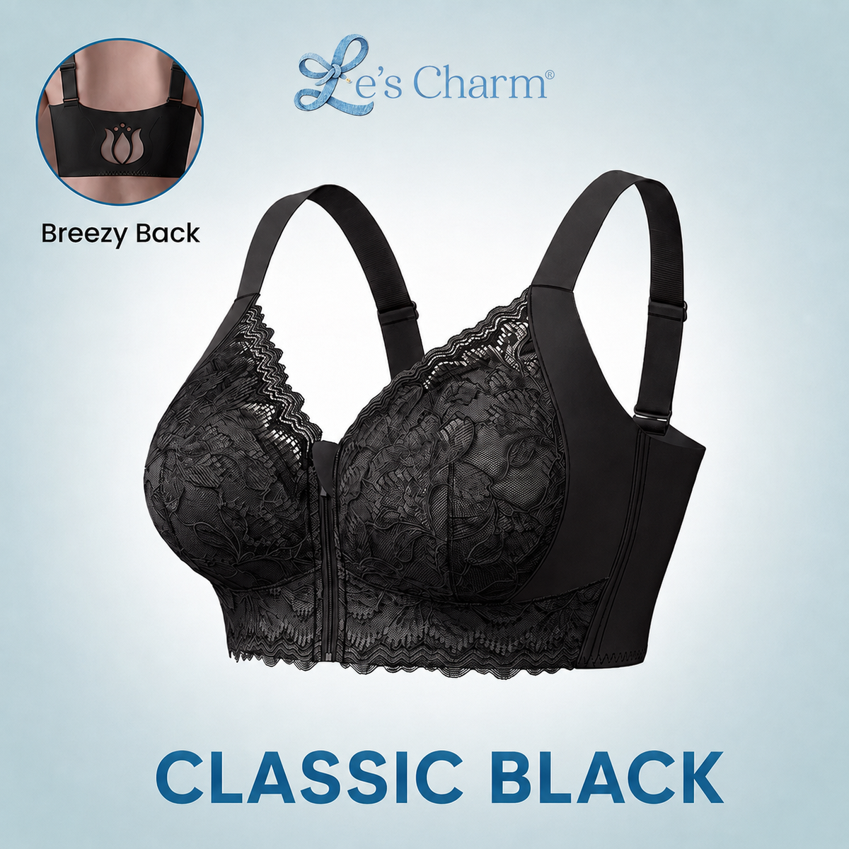 Le’s Charm - Ultra Soft Front Zip Wireless Lifting Bra