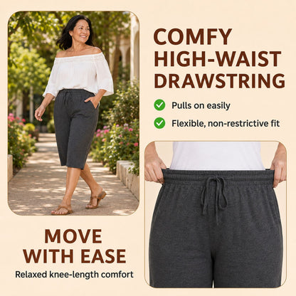 EaseCurve - Soft Cotton Drawstring Capri Pants