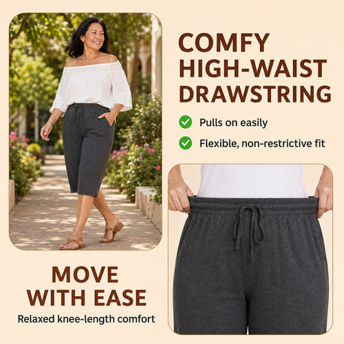 EaseCurve - Soft Cotton Drawstring Capri Pants