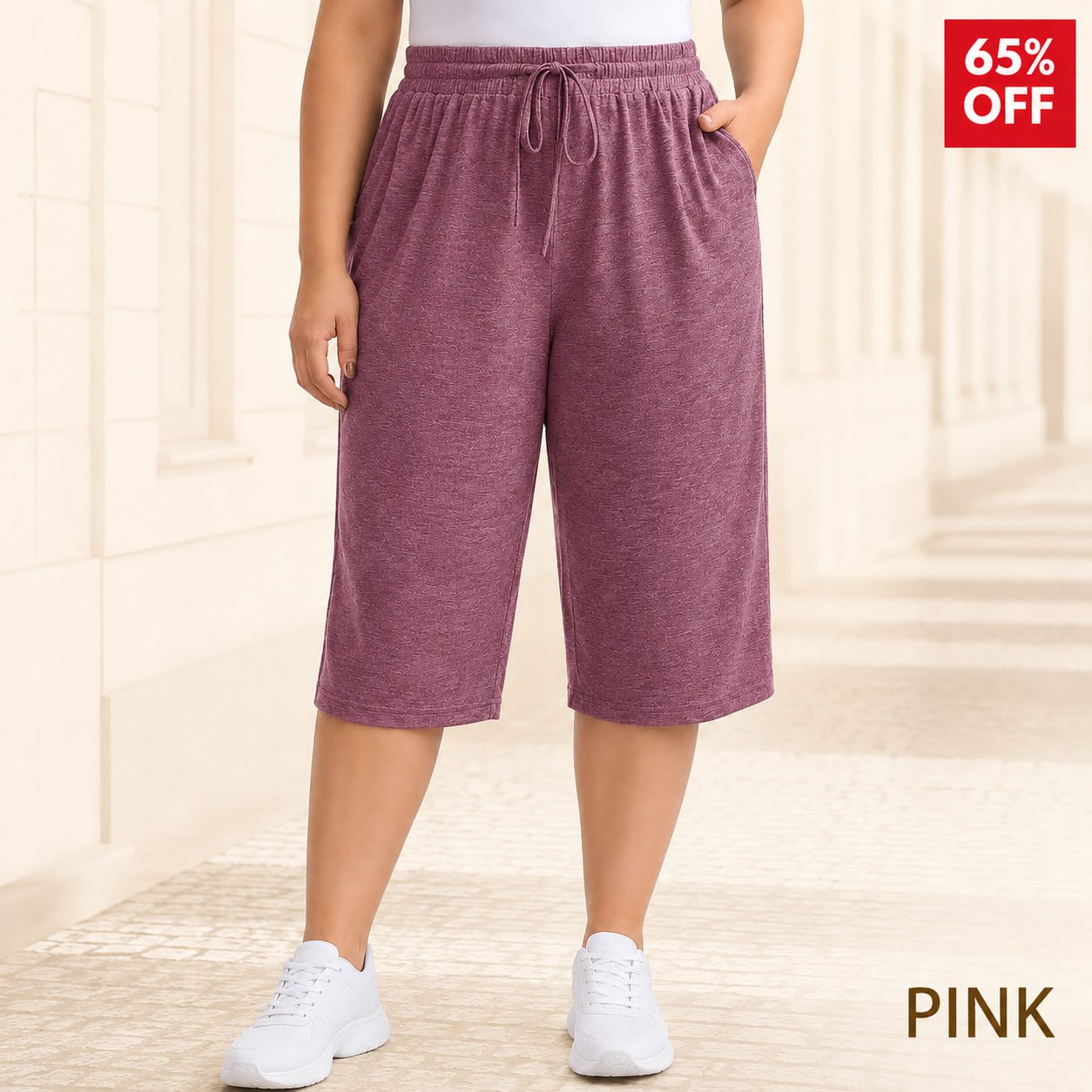 EaseCurve - Soft Cotton Drawstring Capri Pants