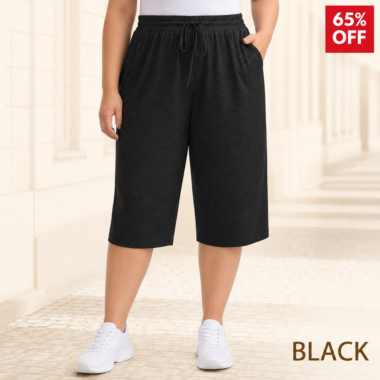 EaseCurve - Soft Cotton Drawstring Capri Pants