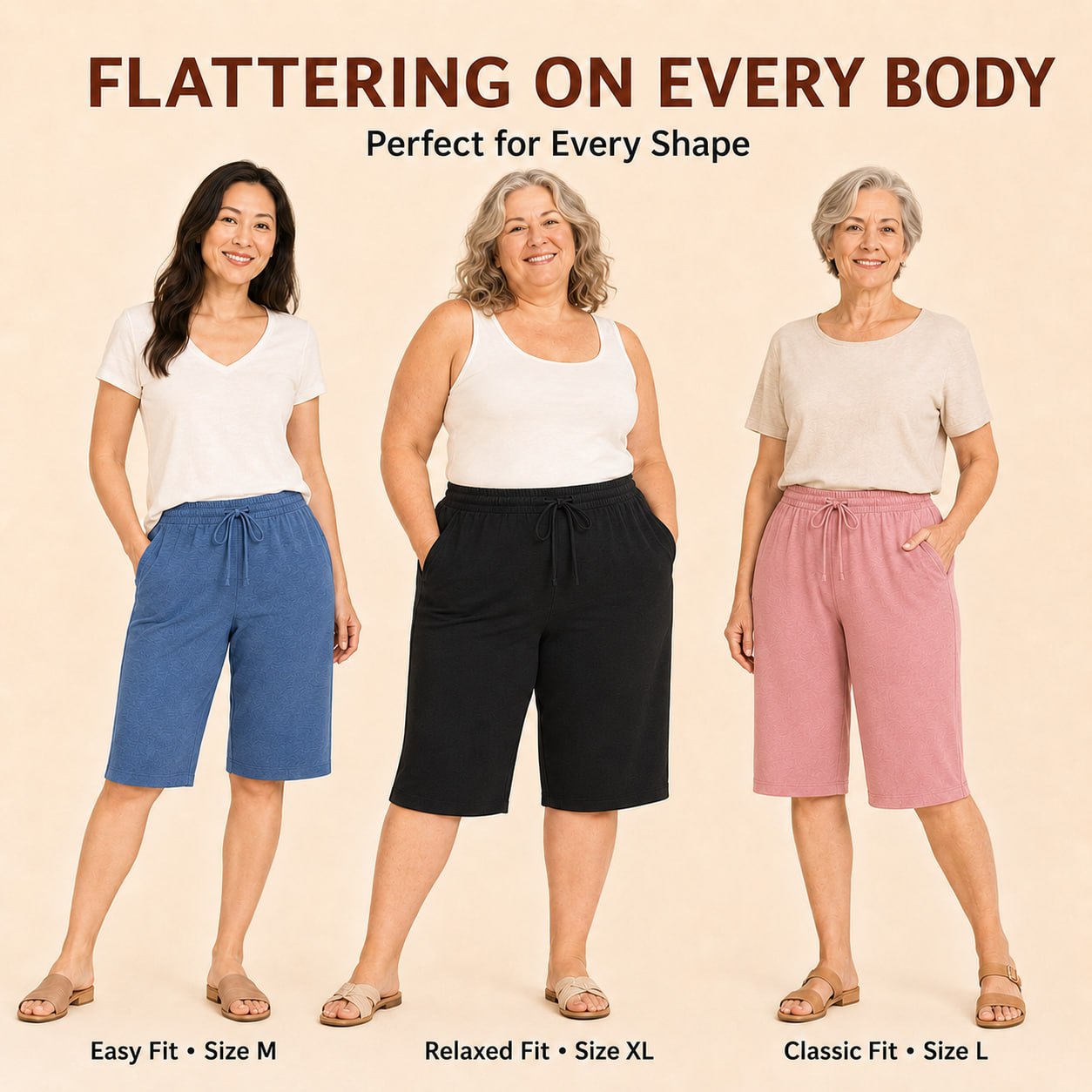 EaseCurve - Soft Cotton Drawstring Capri Pants