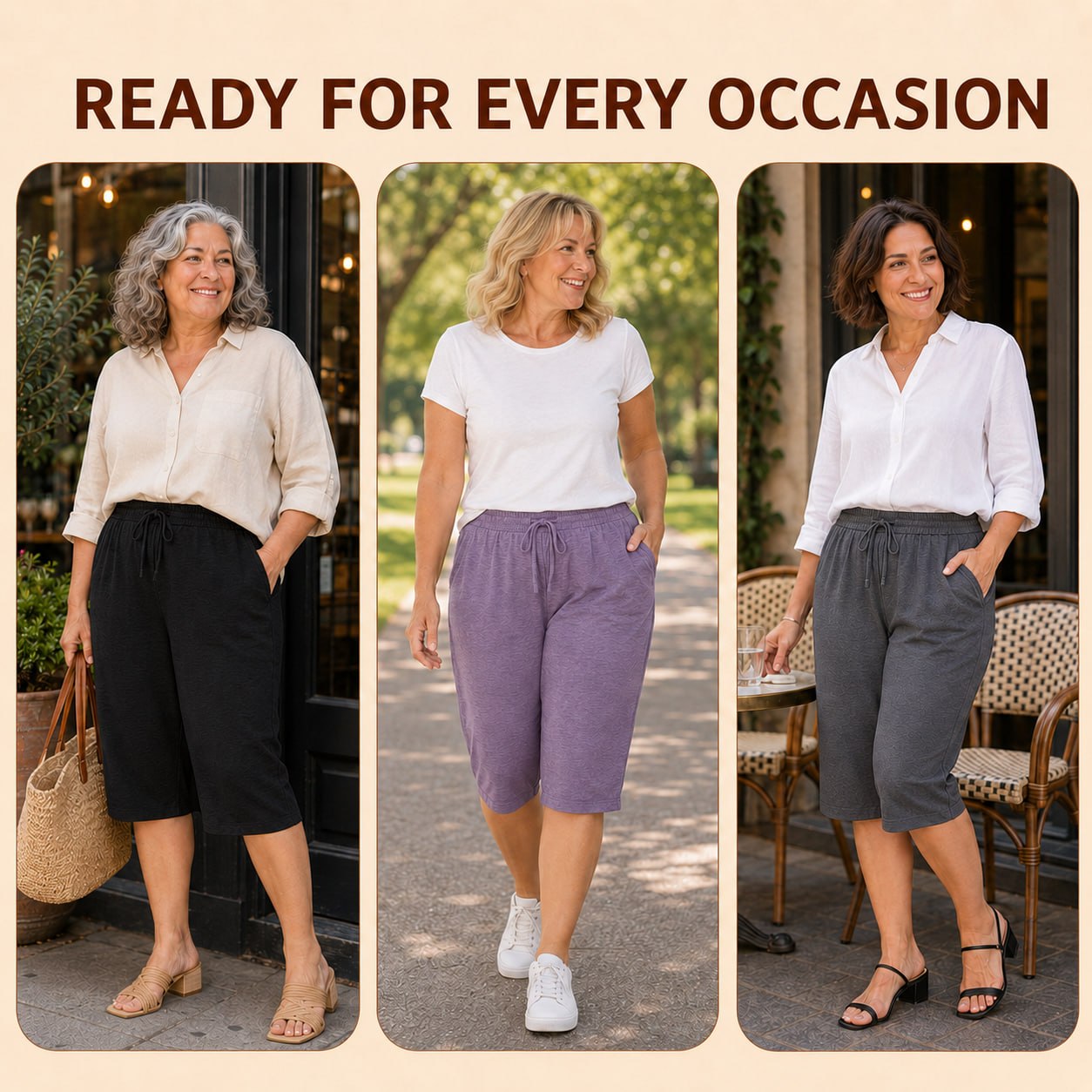 EaseCurve - Soft Cotton Drawstring Capri Pants